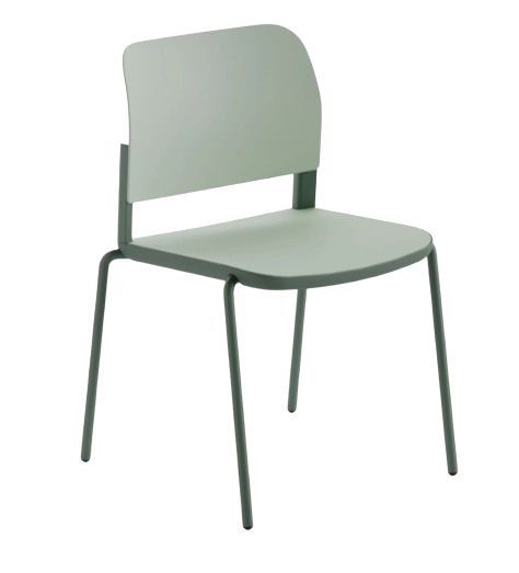 Silla verde con asiento y respaldo blancos