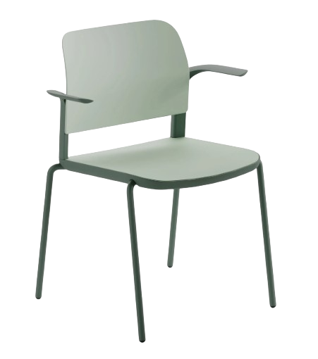 Silla verde con brazos sobre fondo blanco