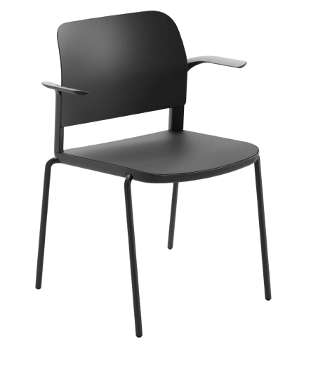 Silla negra con reposabrazos sobre fondo blanco