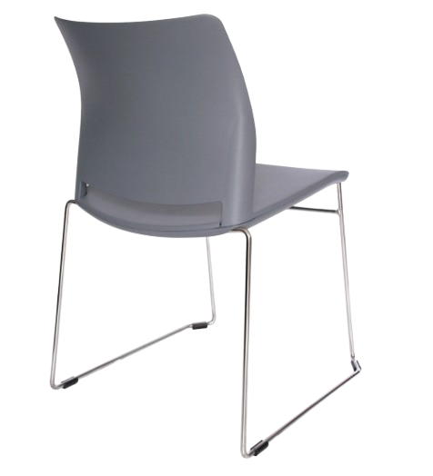 Respaldo de silla gris con patas de metal sobre fondo blanco