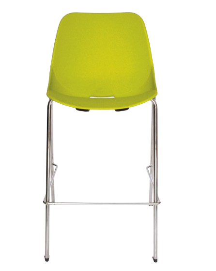 Silla de plástico verde con patas cromadas
