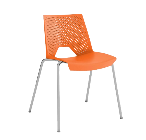 Silla naranja con patas cromadas