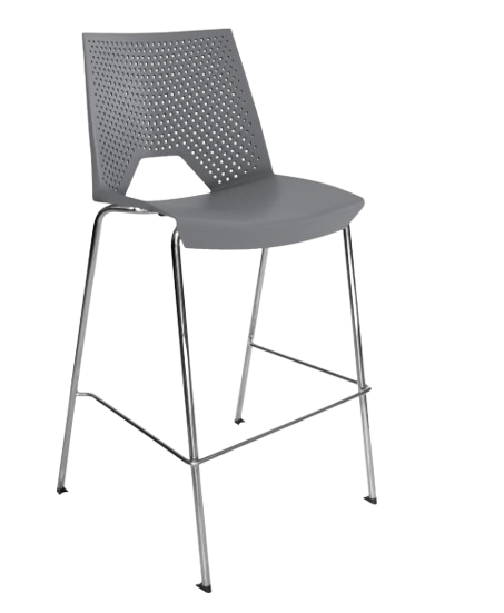Taburete de bar gris con patas cromadas