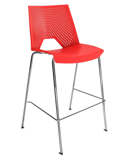 Taburete de bar rojo con patas cromadas